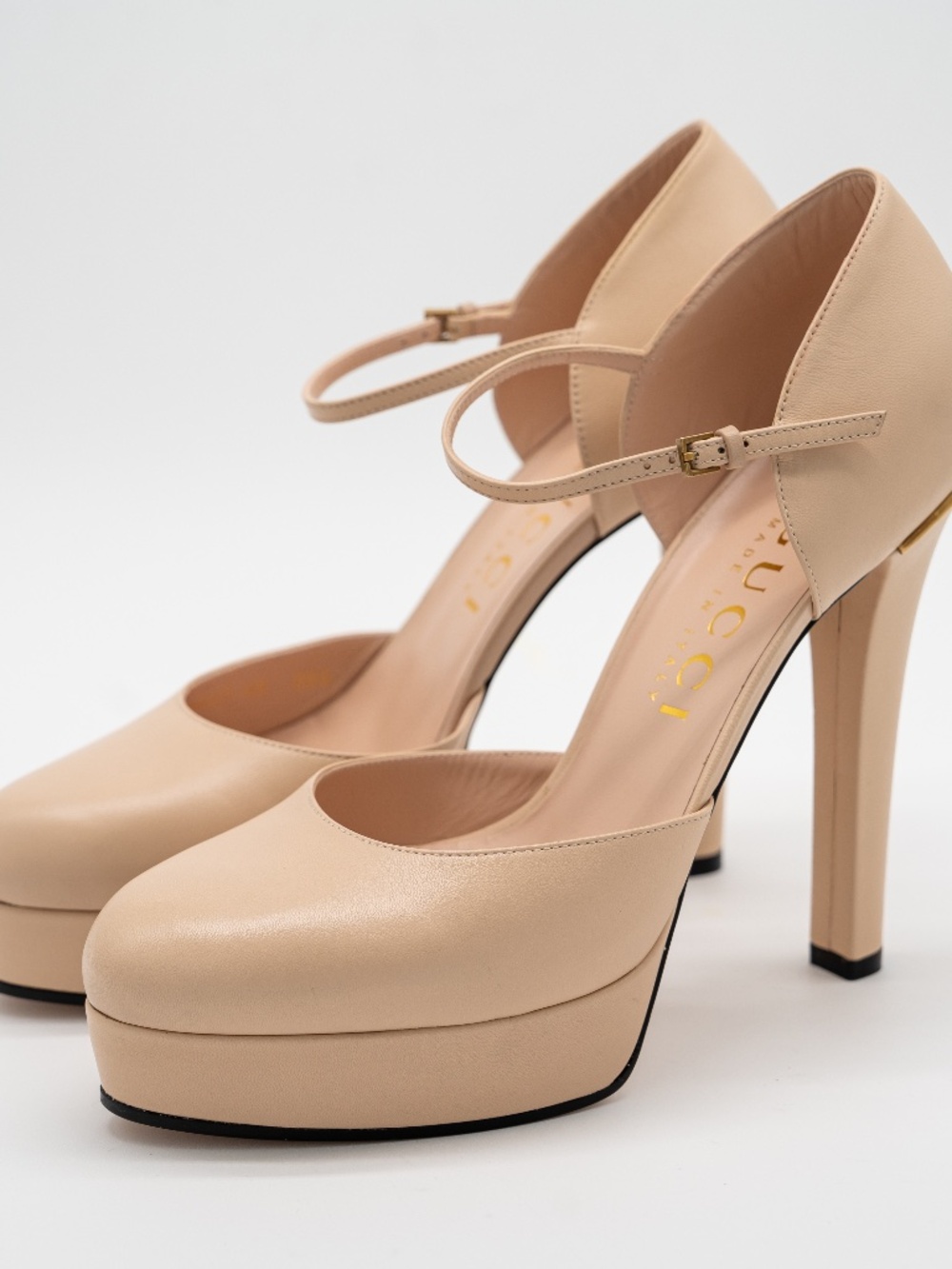 size 40G 10 US Gucci Leather D'Orsay Pumps Platform Strap Buckle Rose Beige